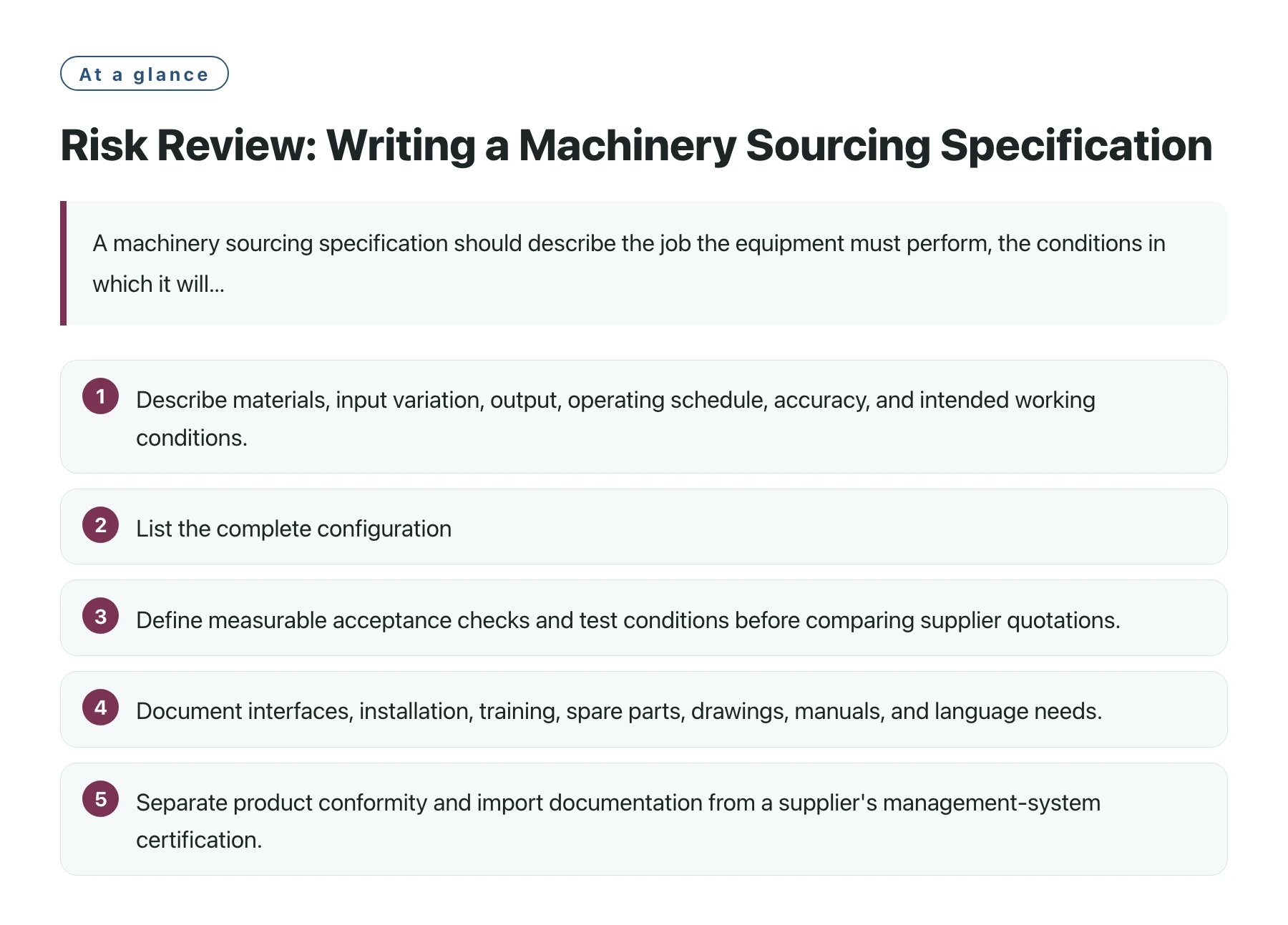 Risk Review: Writing a Machinery Sourcing Specification——全文要点速览